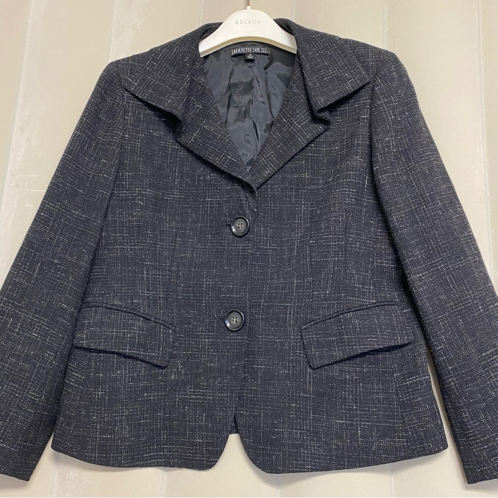 Lafayette 148 Women’s Blazer Jacket Size 12 Black Tweed Virgin Wool Alpaca Linen